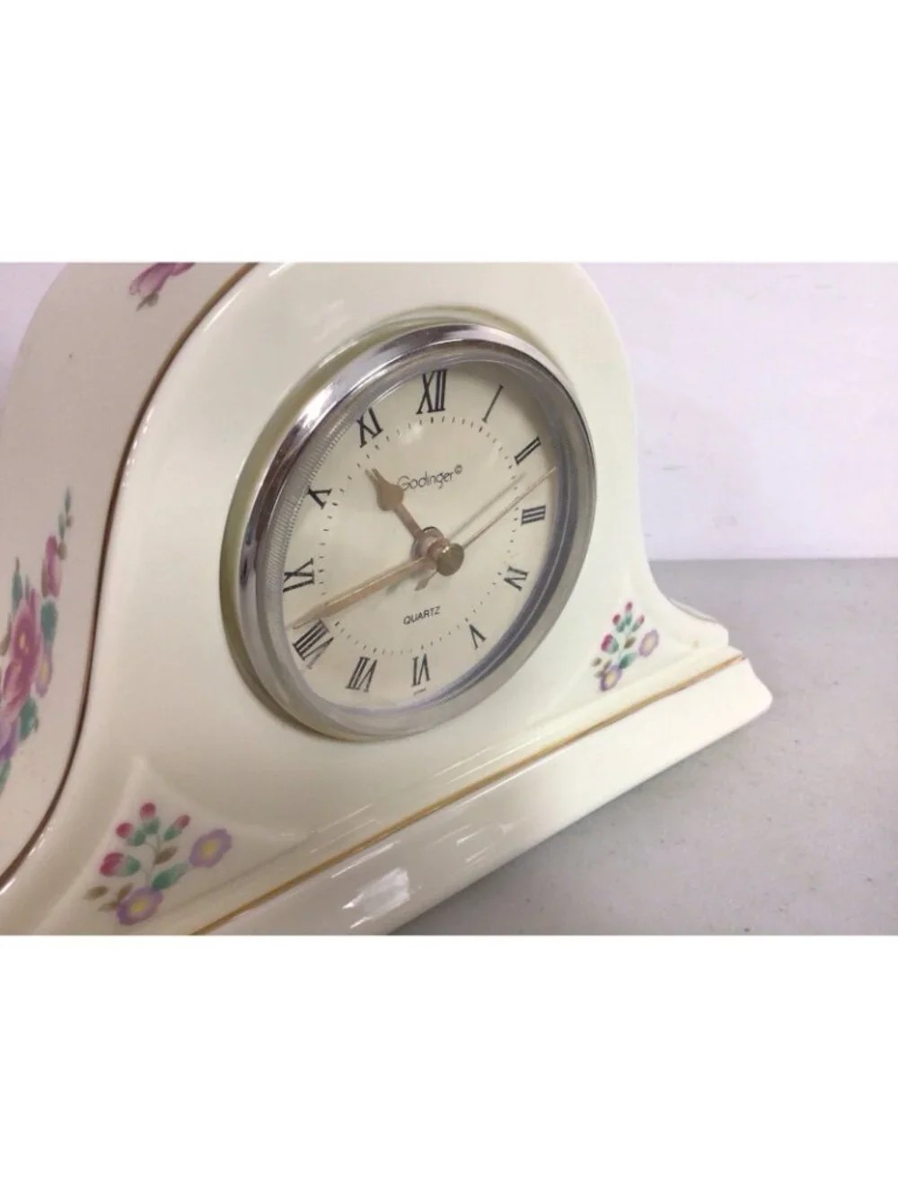 Godinger Vintage Floral Ceramic Mantle Clock Hand Painted Works